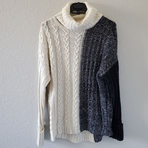 State of Being wool blend turtle neck split shade cable knit